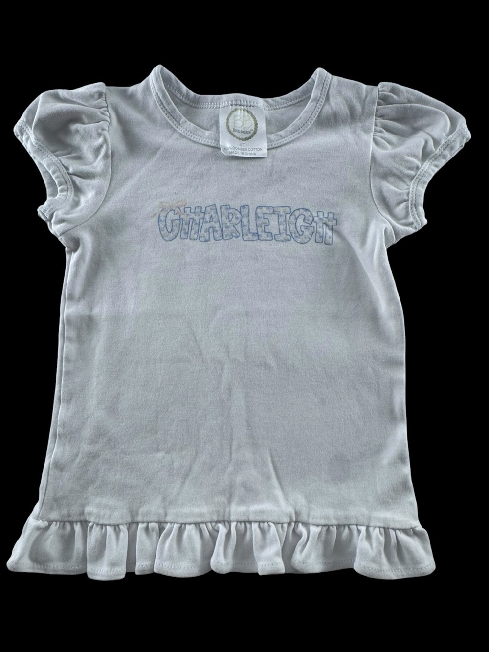 White Girls' Ruffle Hem Tee - Charleigh Graphic